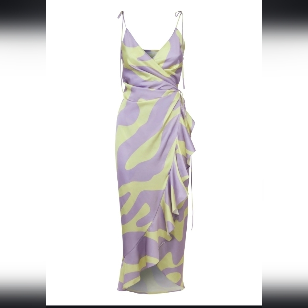 Mother of All XSmall Lisa Silk Dress Purple & Yellow Printed Zebra